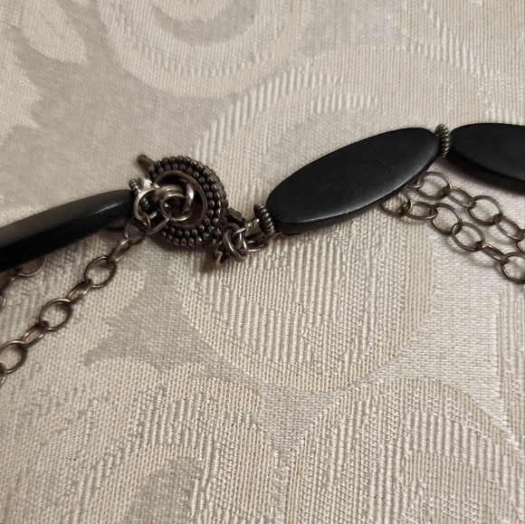 VINTAGE 80s Chunky Layered Necklace WOODEN METAL GLASS Orange Black Multi-Strand - Picture 4 of 10